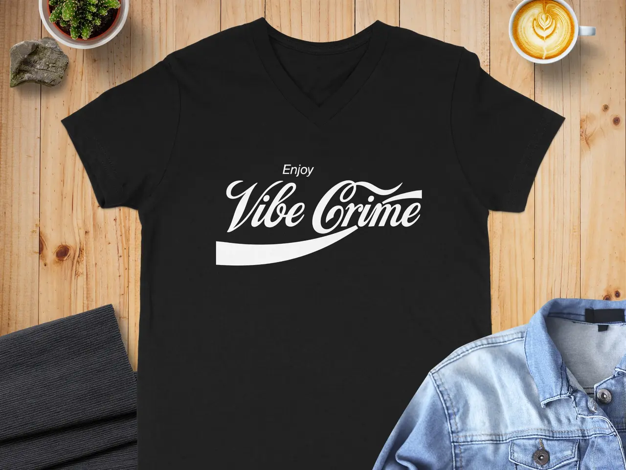 Enjoy Vibe Crime — Bella 3005 V-Neck T-Shirt