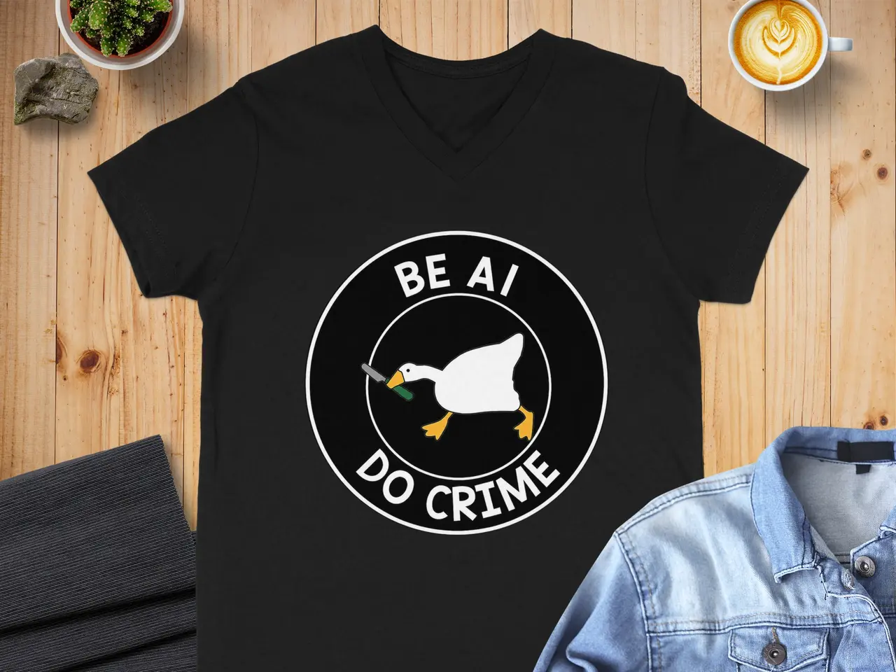Be AI, Do Crime — Goose Badge Bella 3005 V-Neck T-Shirt